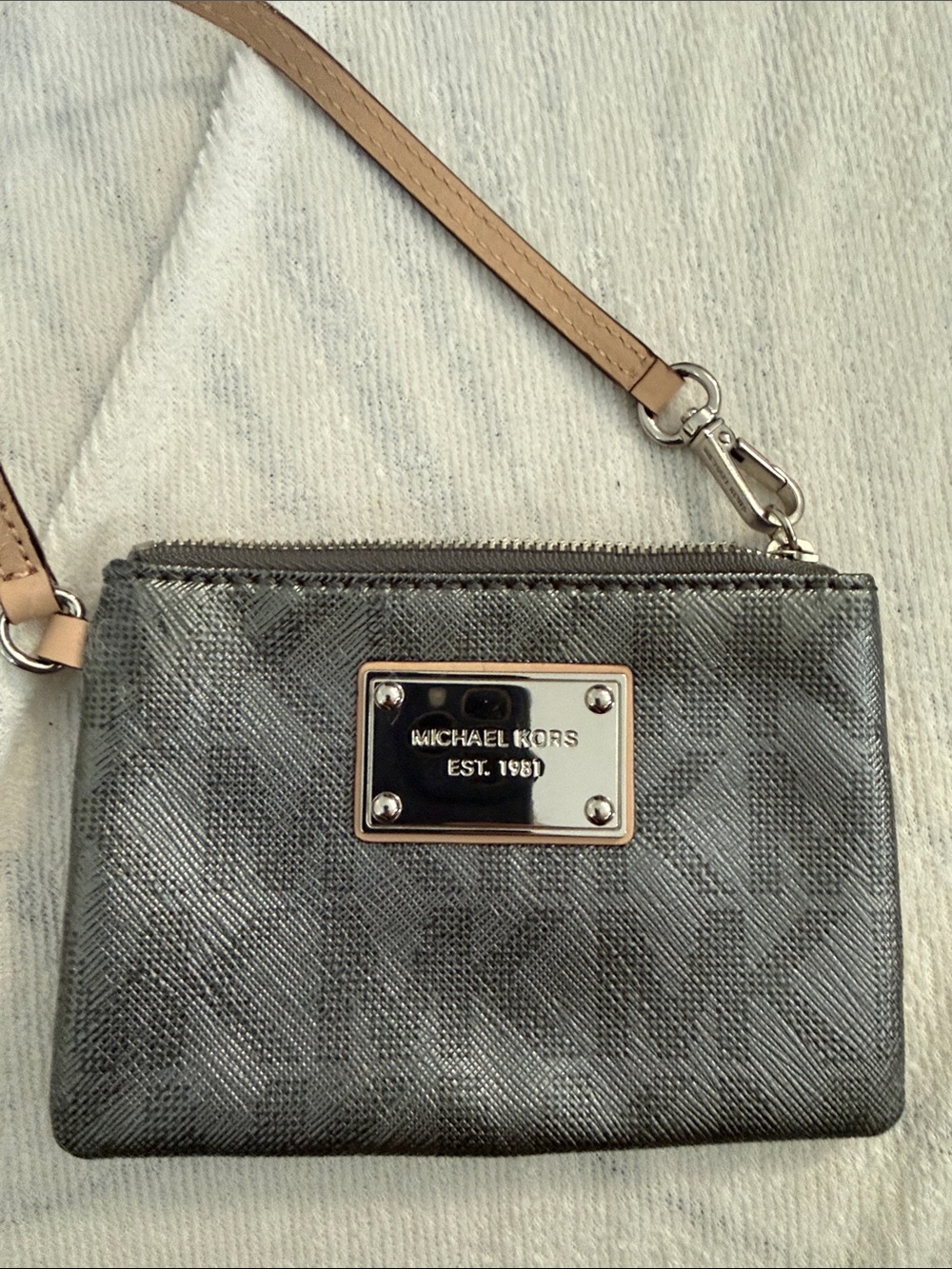 Michael Kors Metallic Gray Wristlet